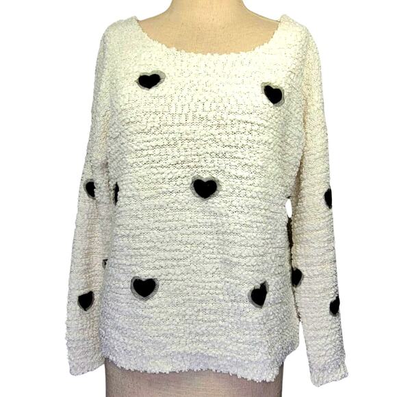White Sweater with Black Hearts Size Small - Picture 1 of 4